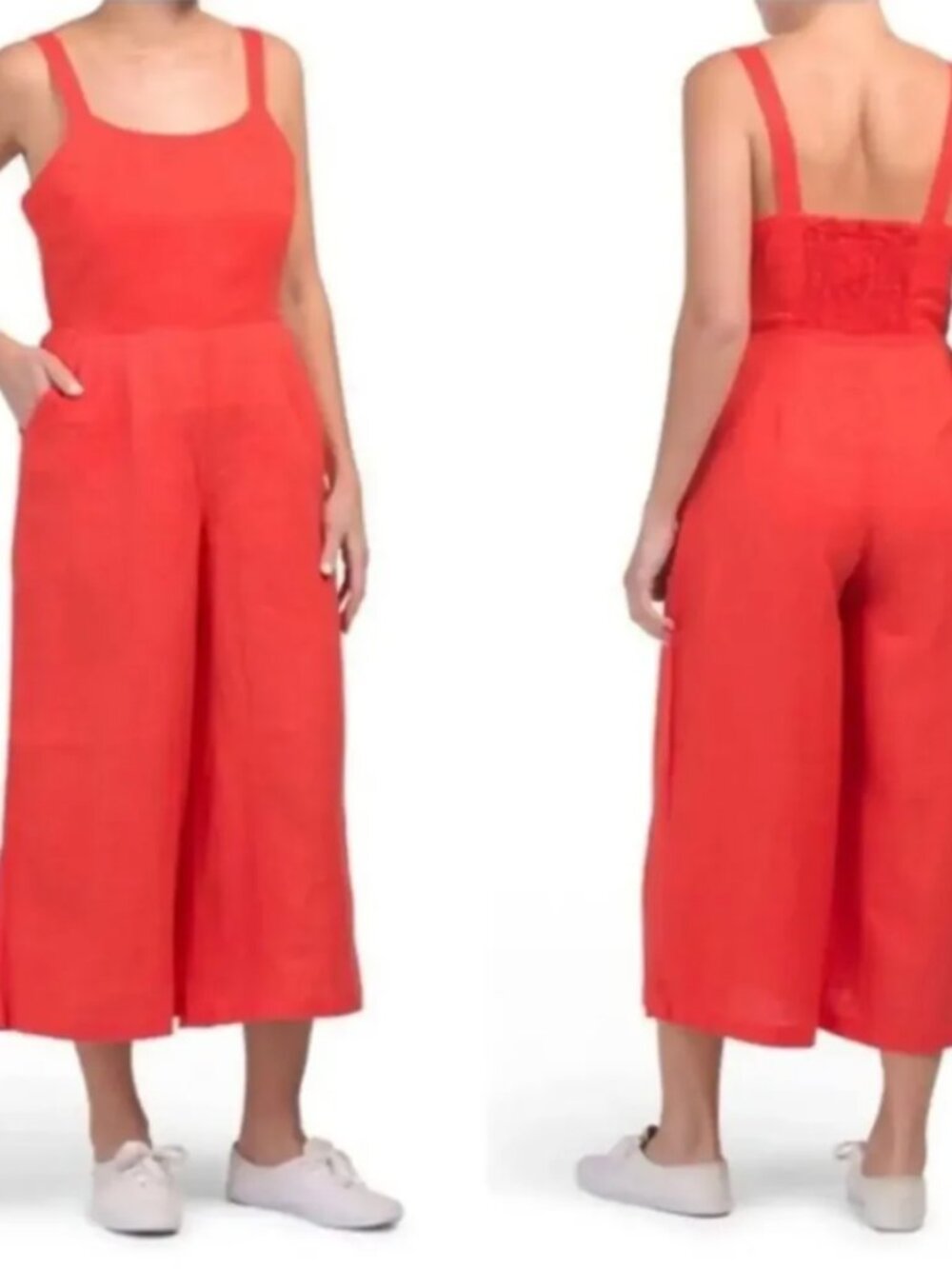 CYNTHIA ROWLEY 100% Linen Orange Red Vacation Jumpsuit Size 2